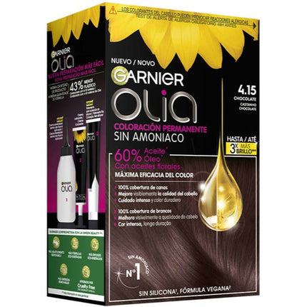 Garnier Olia 4.15 Chocolate Brown – Ammonia-Free Permanent Hair Color with 60% Oils & 100% Gray Coverage