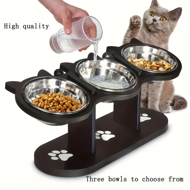 3-Tier Elevated Cat Feeder with Stainless Steel Bowls – Adjustable Angle, Easy-Clean Design for Multiple Cats