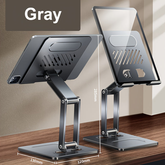 Golden Desktop Rotating Tablet & Phone Stand – Adjustable, Foldable, Universal Carbon Steel Holder for iPad & Smartphones