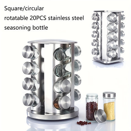 Rotating Stainless Steel Spice Rack Organizer with Glass Jars – 2/3/4/5-Tier Polished Cubby Shelf for Seasoning, Dishware & Countertop Storage