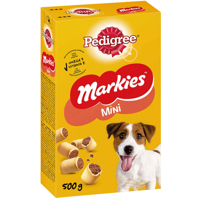 Pedigree Markies Mini Dog Snacks 500g | Crunchy Biscuits with Meaty Center | Healthy Treats for Small Dogs
