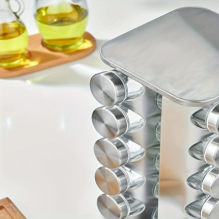 Rotating Stainless Steel Spice Rack Organizer with Glass Jars – 2/3/4/5-Tier Polished Cubby Shelf for Seasoning, Dishware & Countertop Storage