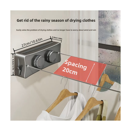 304 Stainless Steel Retractable Clothesline – 5.1m Double Rope, Rustproof & Anti-Sagging Design for Balcony & Window Use