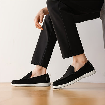 Men’s Lightweight Summer Slip-On Loafers – British Style Casual Business Shoes, Beige PU Upper & Fabric Lining