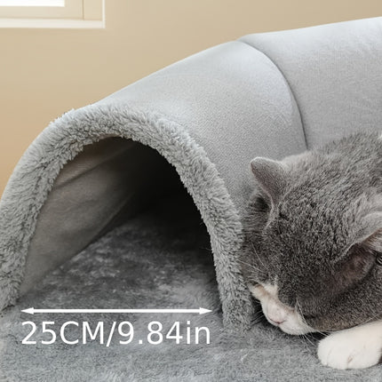 3-in-1 Cozy Cat Tunnel Bed – Play Mat, Hideout & Warm Nest for Cats, Rabbits & Small Pets – Non-Slip Base, Soft Polyester
