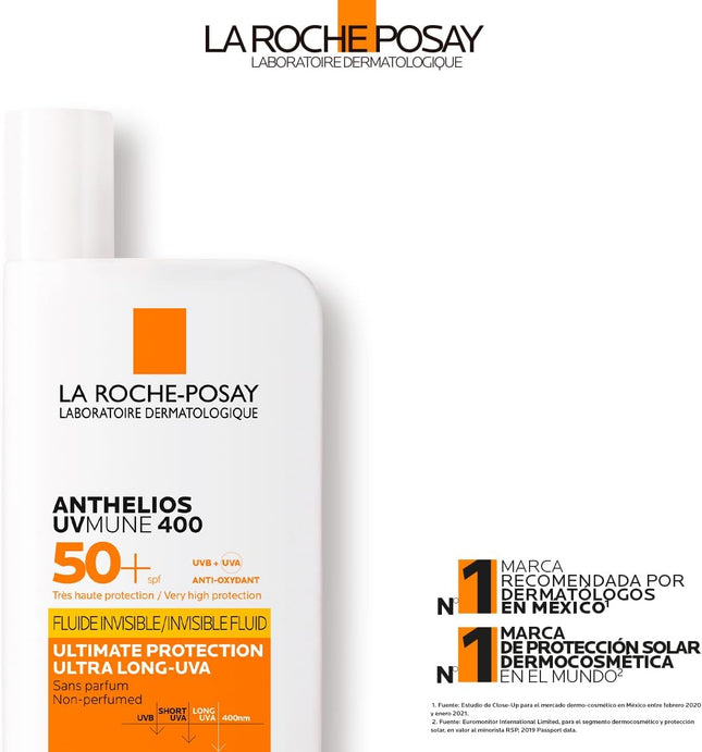 La Roche-Posay Anthelios UVMUNE 400 Invisible Fluid SPF50+ | Ultra-Light Sunscreen for Sensitive Skin | Fragrance-Free | 50ml
