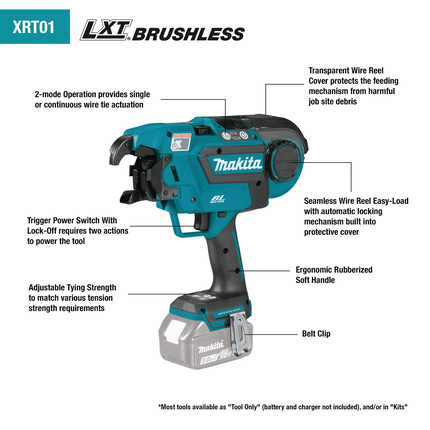 Makita 18V LXT® Brushless Cordless Rebar Tying Tool Kit (XRT01TK) – 5.0Ah Batteries, Fast Tying, Dual Modes