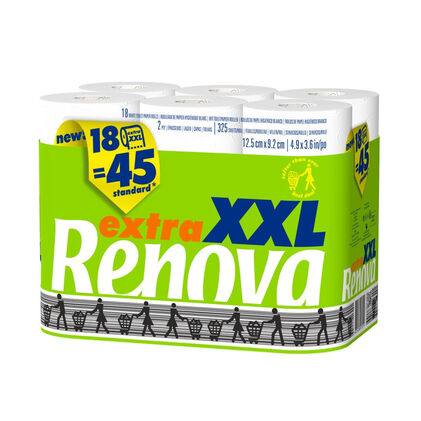 Renova Toilet Paper 2 Extra XXL Sheets – 18 Rolls = 45 Standard Rolls | Maximum Comfort & Value