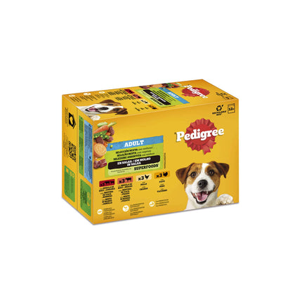 Pedigree Wet Dog Food Pouches 12x100g | Mixed Flavors in Gravy | Complete Nutrition for Adult Dogs
