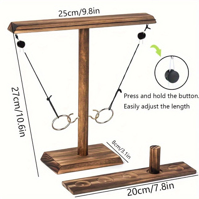 Wooden Ring Toss Game with Swinging Hook – Classic Brown & Mixed Colors – Indoor/Outdoor Fun for Adults & Teens – Party-Perfect for Holidays & Celebrations