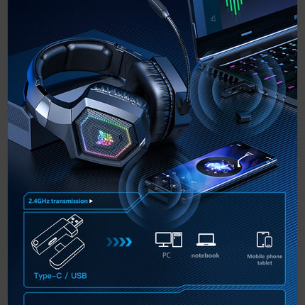 ONIKUMA 7.1 Wireless Gaming Headset | RGB Lights | Detachable Mic | Type-C Charging | White Hexagon Design