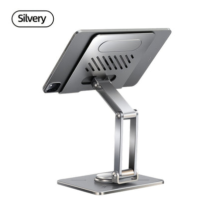 Golden Desktop Rotating Tablet & Phone Stand – Adjustable, Foldable, Universal Carbon Steel Holder for iPad & Smartphones
