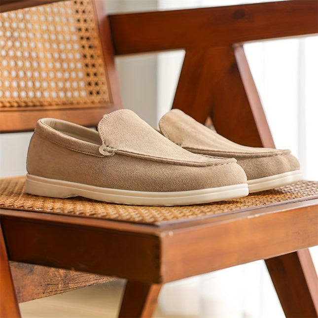 Men’s Lightweight Summer Slip-On Loafers – British Style Casual Business Shoes, Beige PU Upper & Fabric Lining