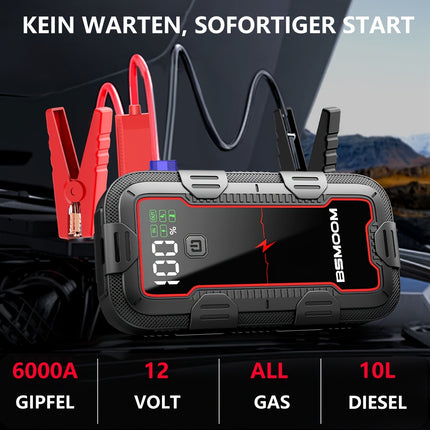 BSMOOM 12V 6000A Car Jump Starter – High-Capacity Battery Booster Pack with LED Flashlight, LCD Display, Power Bank & Quick Charge