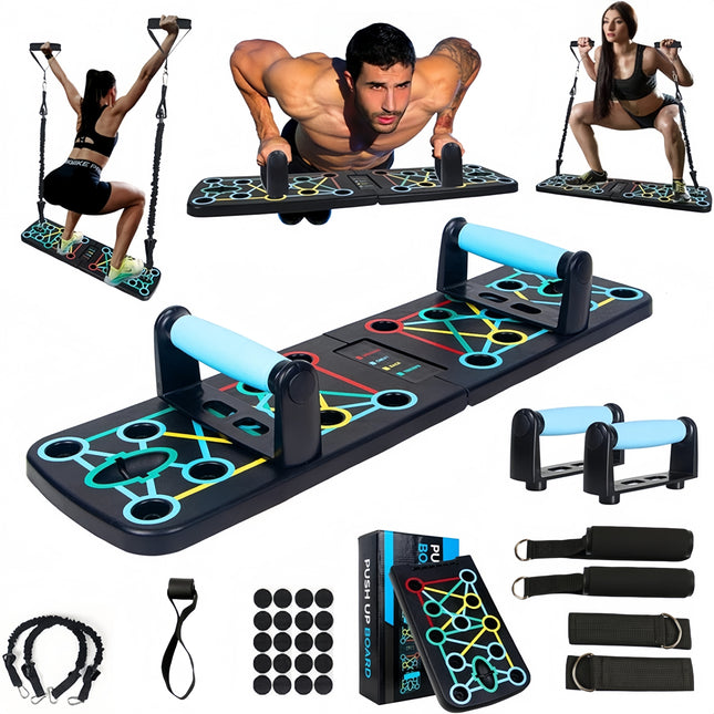 11pcs Push Up Board Set with Resistance Band – Portable, Foldable Home Gym Push Up Bars for Strength Training