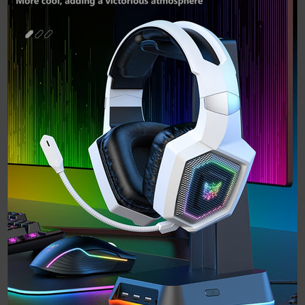 ONIKUMA 7.1 Wireless Gaming Headset | RGB Lights | Detachable Mic | Type-C Charging | White Hexagon Design