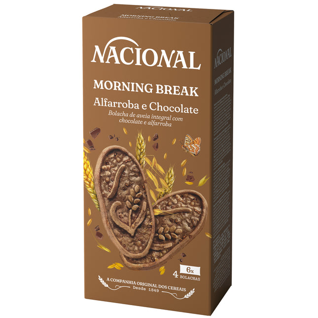 Nacional Morning Break Carob & Dark Chocolate Biscuits 300g (6x Packs) – Balanced & Delicious Snack