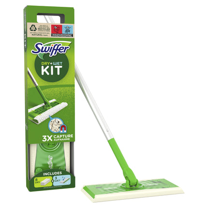 Swiffer Sweeper Mop with 8 Dry Cloths & 3 Wet Cloths | Complete Floor Cleaning Kit for Dust, Hair & Dirt | Fresh Lemon Scent