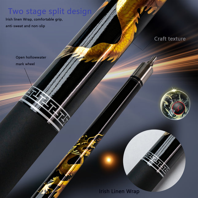 Premium Carbon Fiber Billiards Cue – 12.5mm Tip, China Dragon Split Design – 19oz/20.5oz