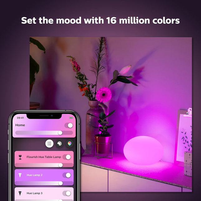 Philips Hue Flourish Smart Table Lamp – White & Color Ambiance LED – Alexa, Google, Apple HomeKit Compatible – E26 Bulb – App, Touch & Voice Control – 1 Pack