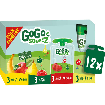 GoGo squeeZ Fruit Pouch Family Pack +3 Years 12x90g – 100% Natural Fruit Snacks