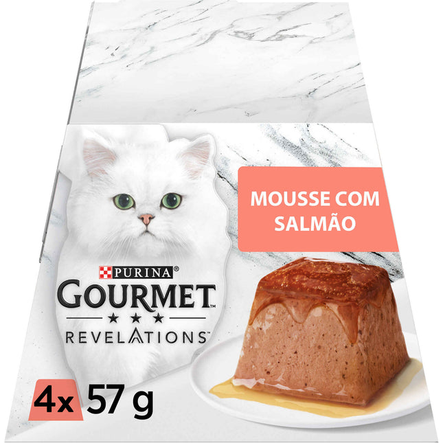 Purina Gourmet Revelations Mousse de Salmão Terrina 4x57g | Premium Wet Cat Food | Soft Mousse with Cascading Sauce