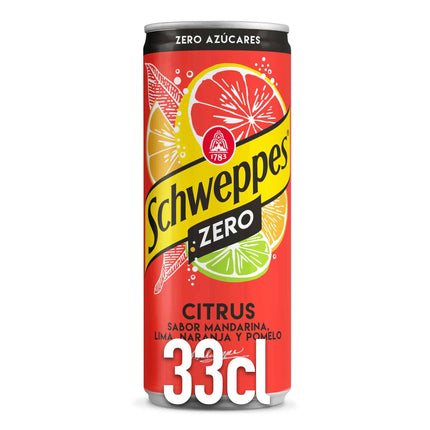 Schweppes Citrus Zero – Can 33cl | Sparkling Soft Drink with 4 Citrus Fruits, Sugar-Free