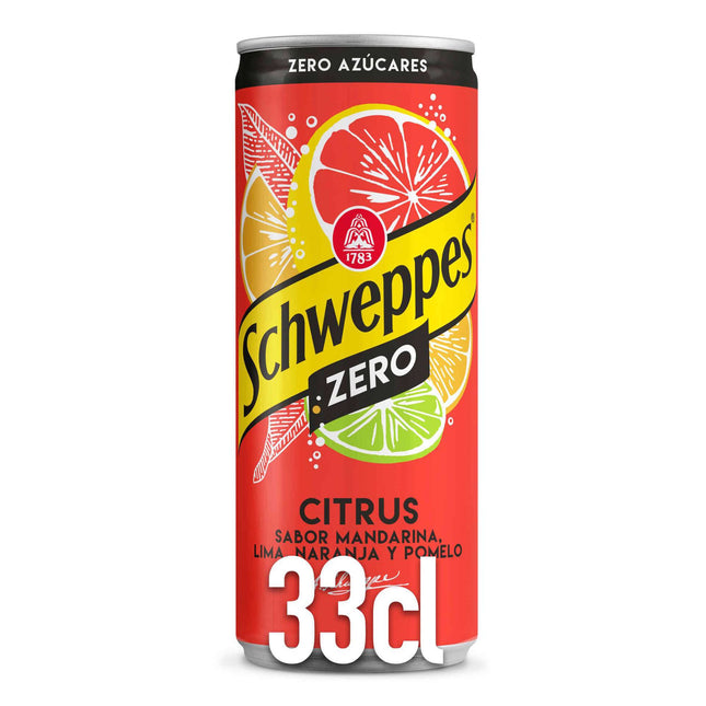 Schweppes Citrus Zero – Can 33cl | Sparkling Soft Drink with 4 Citrus Fruits, Sugar-Free