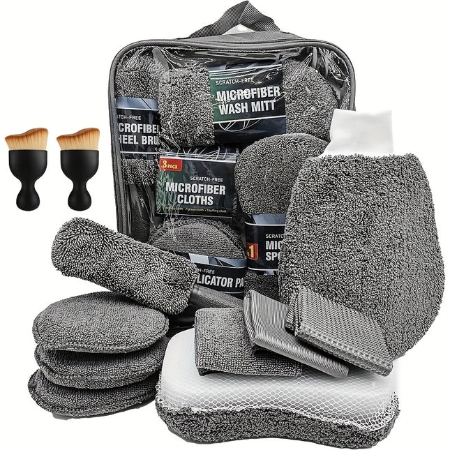 11pcs Microfiber Car Cleaning Kit with Tire Brush, Scratch Removal Pads & Detailing Sponges – Ideal for Interior & Exterior Car Care
