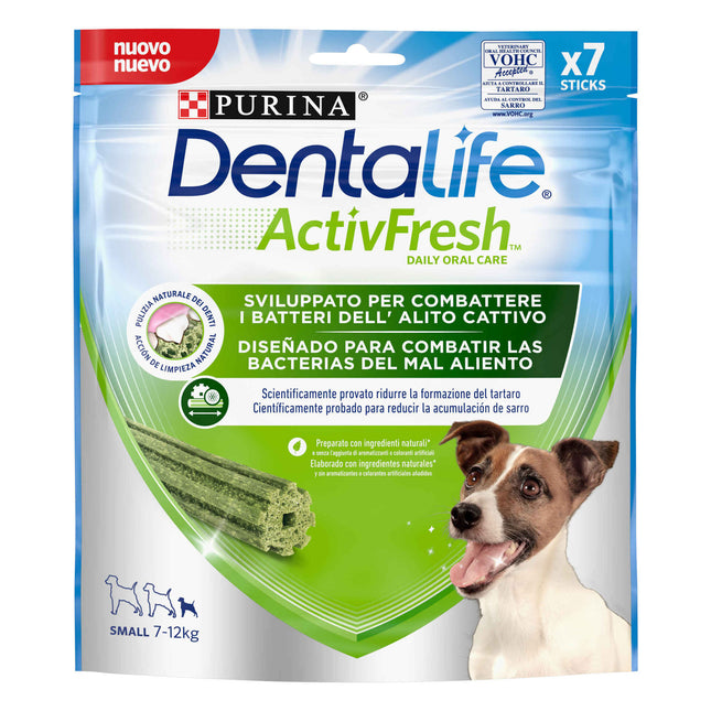Purina Dentalife ActivFresh Mini Oral Care Sticks for Small Dogs 115g (7 pcs) | Fights Bad Breath at the Source with Natural Spirulina & Honey