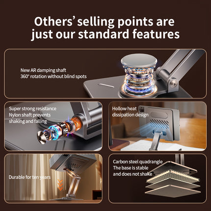 Golden Desktop Rotating Tablet & Phone Stand – Adjustable, Foldable, Universal Carbon Steel Holder for iPad & Smartphones