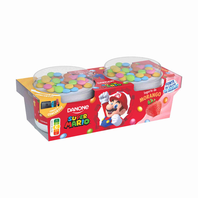 Danone Iogurte Morango com Drageias Super Mário Infantil 220g (2 un) – Fun Strawberry Yogurt with Candy