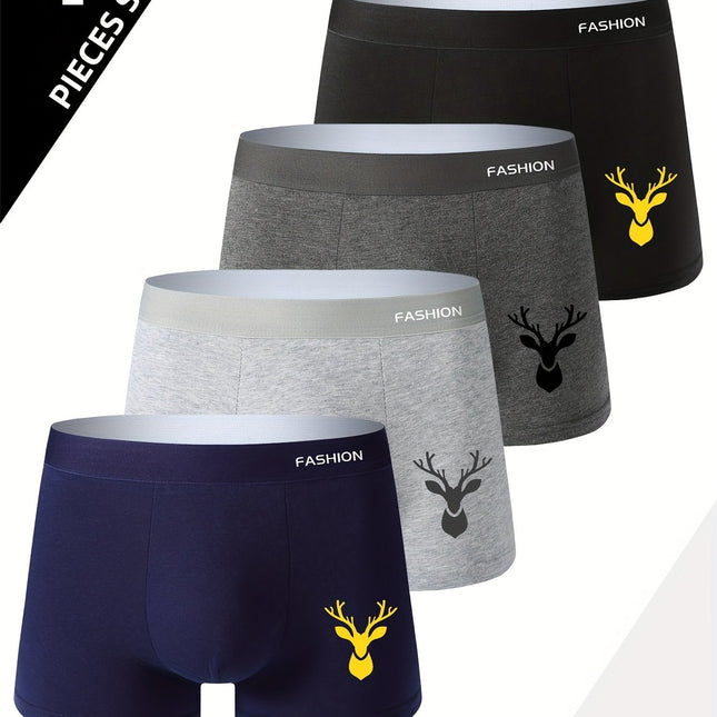 4pcs Men’s Breathable Underwear Set – Soft & Stretchy Flat Corner Briefs with Trendy Animal Print, All-Season Comfort