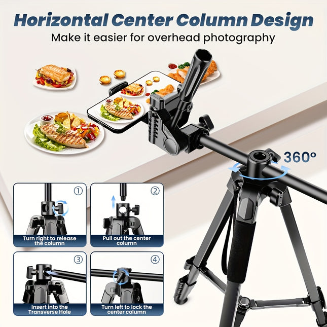 2-in-1 DSLR, Mirrorless, Camcorder & Phone Tripod with Pan Head, Phone Mount & Travel Bag – Black