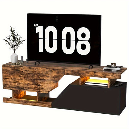Retro TV Stand for TVs up to 65” – 140cm Wood Entertainment Unit with 2 Drawers & Open Shelf, Floor-Mounted Media Console in Brown/Black by MSFE
