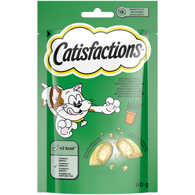 Catisfactions Cat Snack with Catnip 60g | Crunchy Treats Filled with Creamy Delight for Happy Cats
