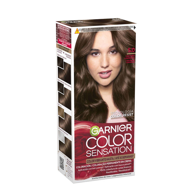 Garnier Color Sensation 5.0 Luminous Brown – Permanent Hair Color with Rose Oil & 100% Gray Coverage