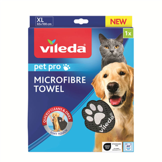 Vileda Pet Pro Microfiber Towel XL 65x100cm | Ultra Absorbent & Gentle Pet Drying Towel