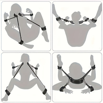 1 Set BDSM Bondage Set with Pillow – Adjustable Hands & Feet Restraint Belt for Body Posture Play, Sexy Adult Pleasure Toy