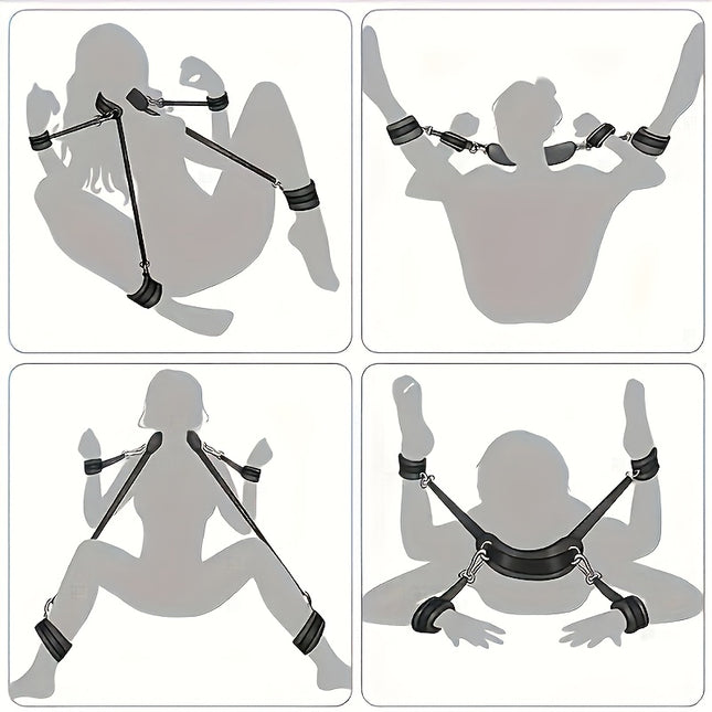 1 Set BDSM Bondage Set with Pillow – Adjustable Hands & Feet Restraint Belt for Body Posture Play, Sexy Adult Pleasure Toy