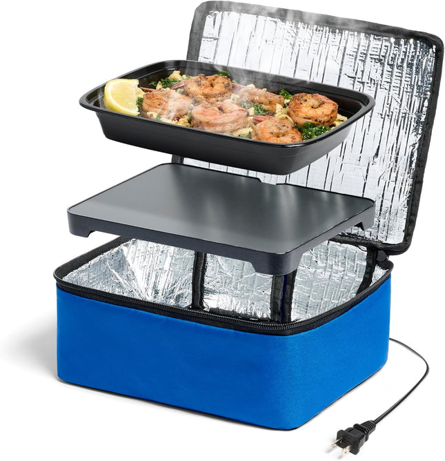 HOTLOGIC Mini Portable Electric Lunch Box – 1.5 Qt Heated Food Warmer for Work, Office, Travel & Construction – 120V, Blue