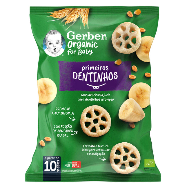 Gerber Organic First Teeth Baby Snack with Banana +10M 28g | Healthy Organic Cereal Snack