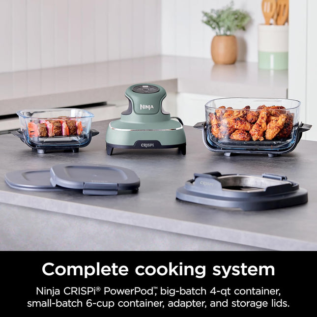 Ninja Crispi All-in-One Glass Air Fryer System – 4L & 6-Cup TempWare Containers with PowerPod, Non-Toxic & Dishwasher Safe