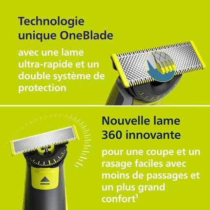 Philips OneBlade 360 Electric Beard Trimmer & Shaver | Dual Motion Blade | 2x Blades + 3x Beard Combs (1, 3, 5 mm) | Wet & Dry Use