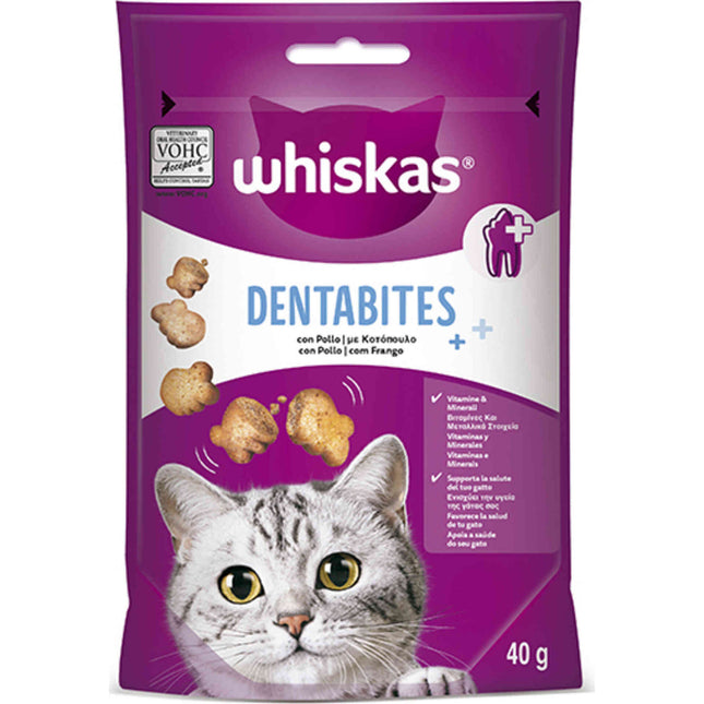 Whiskas Dentabites Cat Treats Chicken Flavor 40g | Helps Clean Teeth & Reduce Tartar