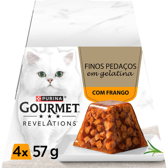 Purina Gourmet Revelations Finos Pedaços em Gelatina Frango 4x57g | Premium Wet Cat Food | Fine Chicken Bites in Clear Jelly