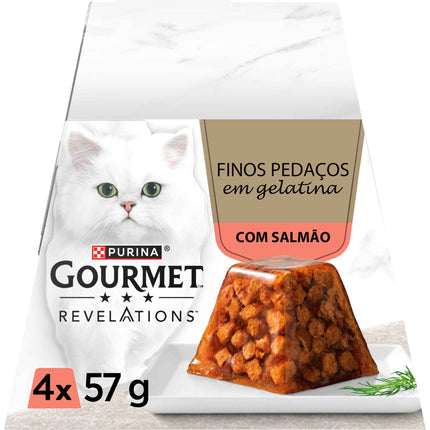 Purina Gourmet Revelations Finos Pedaços em Gelatina Salmão 4x57g | Premium Wet Cat Food | Fine Salmon Bites in Clear Jelly