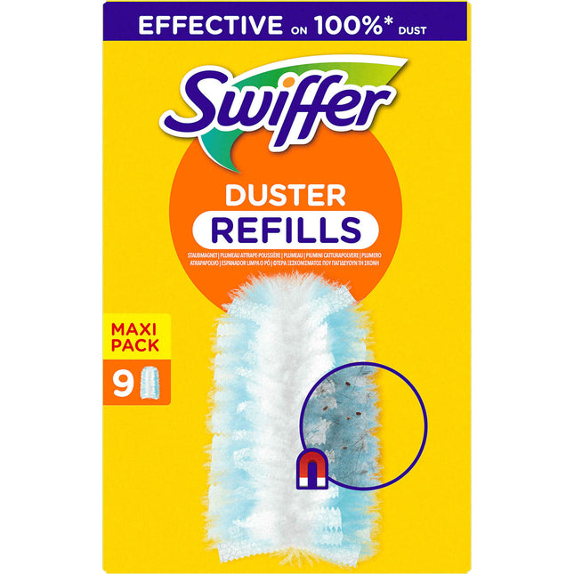 Swiffer Duster Refills 9-Pack | Traps Dust, Dirt & Pet Hair Like a Magnet | Compatible with Short & XXL Handles