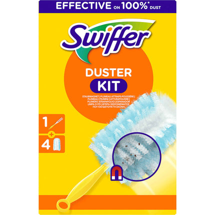 Swiffer Duster Starter Kit with 4 Refills | Traps Dust, Dirt & Pet Hair Like a Magnet | Includes Handle