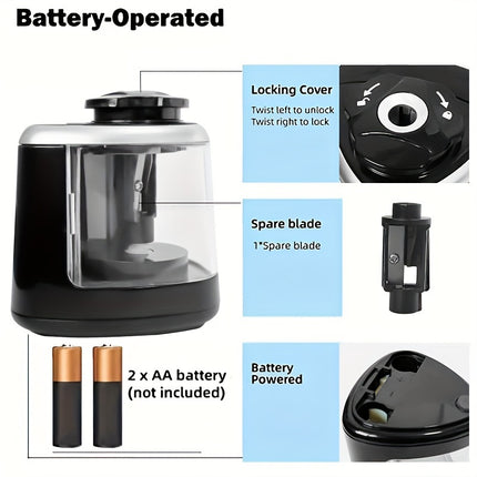 Sleek Black Electric Pencil Sharpener – Auto-Stop, Durable PP Build, Fast & Precise Sharpening for Office or Study
